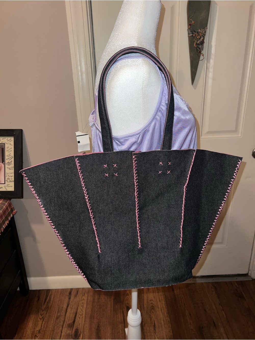 Victoria's Secret Black Tote with Pink Stitching